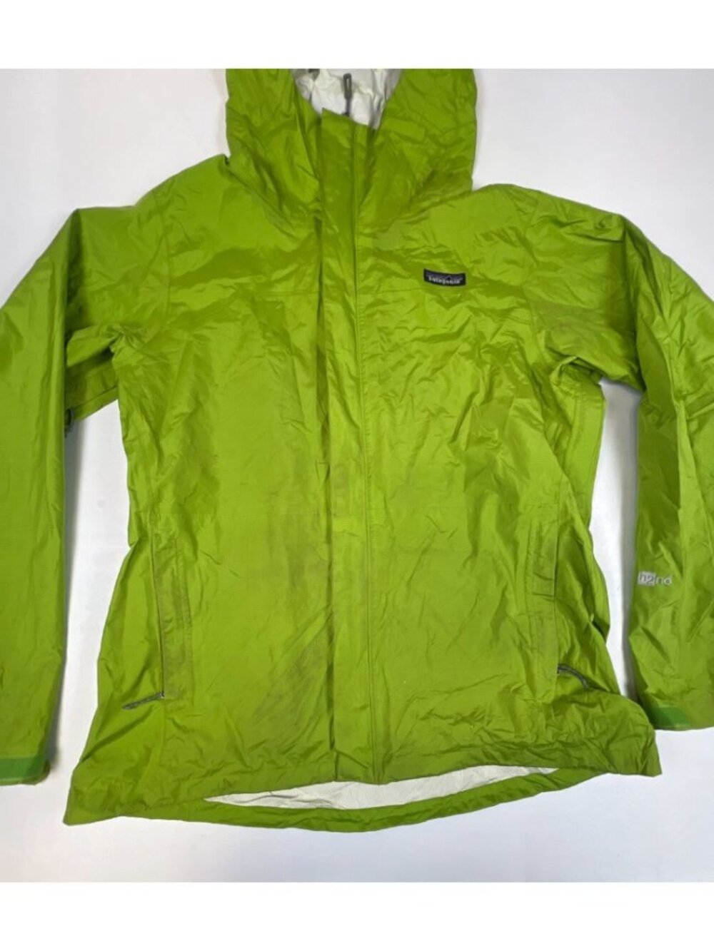 Patagonia Women L Torrentshell Waterproof Rain Jacket Lime Green Hooded H2No - Picture 7 of 9